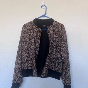 Albion Leopard Print Bomber Jacket with Black Accents